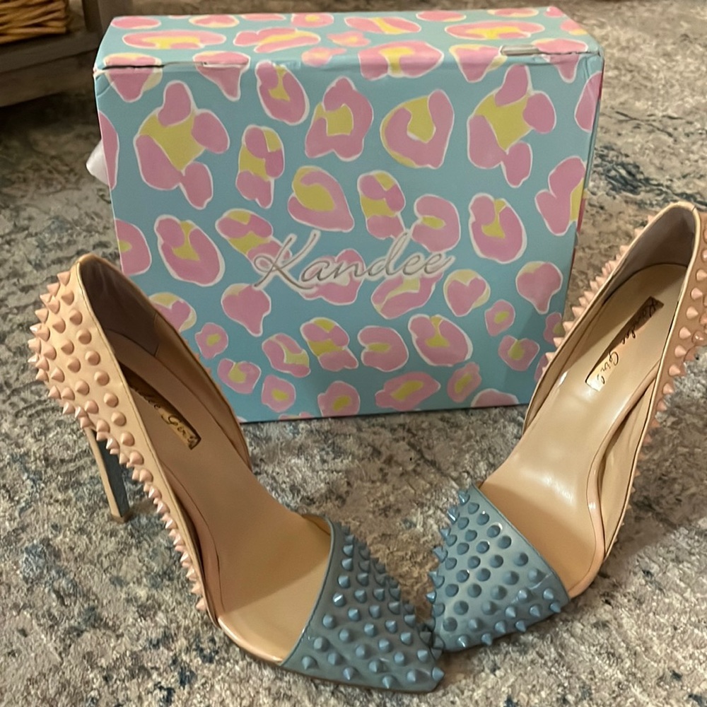Kandee Doll Spike Pumps Nude/Sky Blue Sz 40